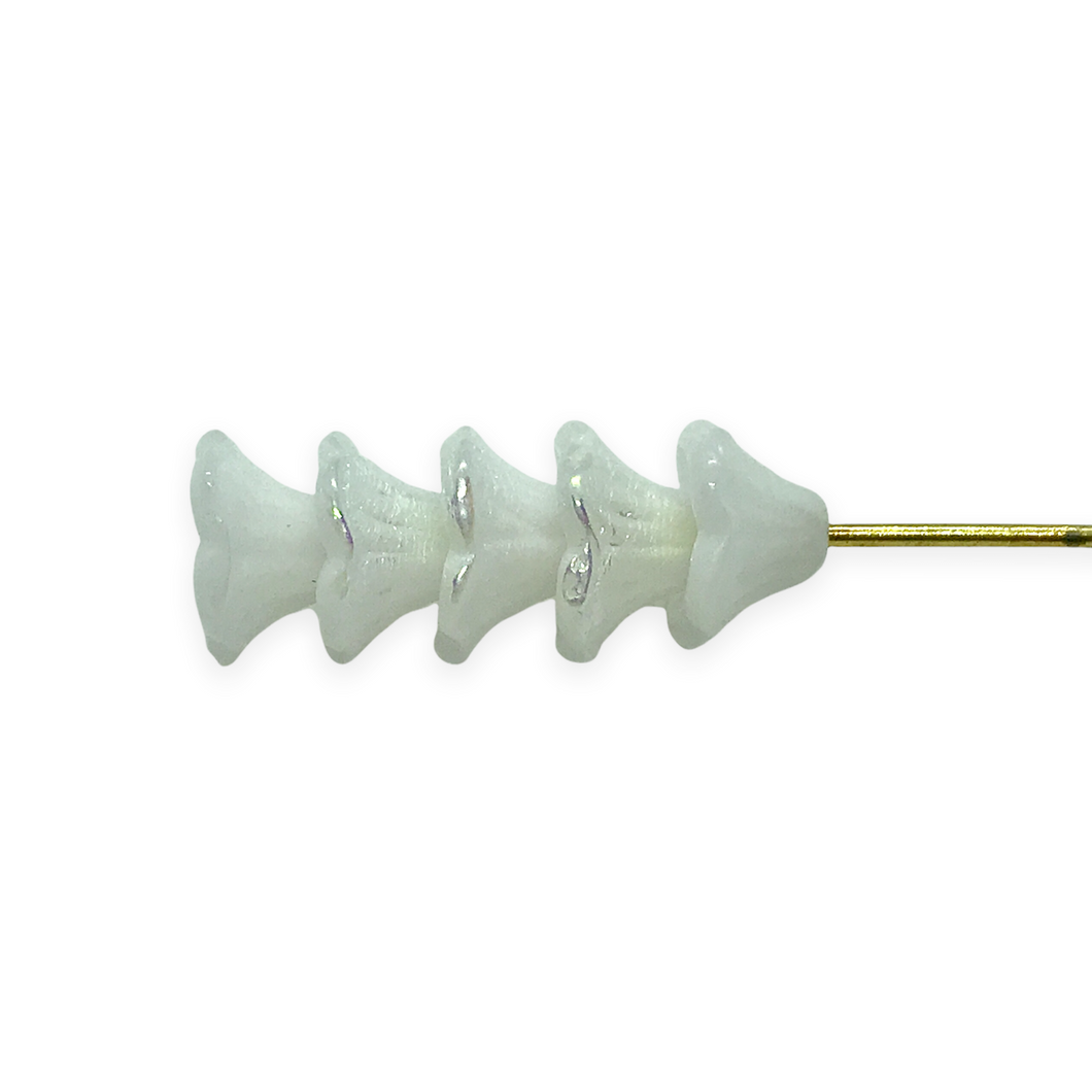 Czech glass fluted bellflower beads 40pc opaque white luster 7x5mm-Orange Grove Beads