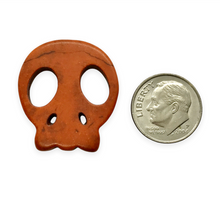Load image into Gallery viewer, XL howlite 6pc flat Halloween skull beads orange brown 28x25mm
