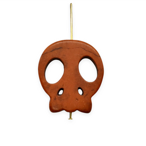 XL howlite 6pc flat Halloween skull beads orange brown 28x25mm