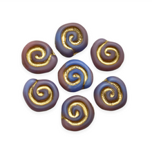 Load image into Gallery viewer, Czech glass spiral shell jelly roll beads 12pc blue mauve gold 12x11mm-Orange Grove Beads
