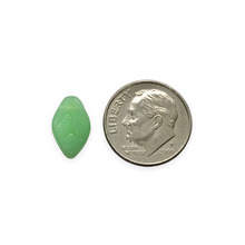 Load image into Gallery viewer, Czech glass leaf beads 25pc UV glow jadeite green AB 12x7mm

