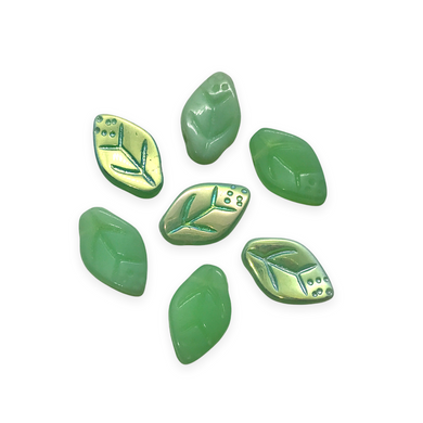 Czech glass leaf beads 25pc UV glow jadeite green 12x7mm-Orange Grove Beads
