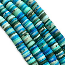 Load image into Gallery viewer, Vinyl flat disc heishi beads beachy blue mix 300+ pc 15-16&quot; strand 6mm-Orange Grove Beads
