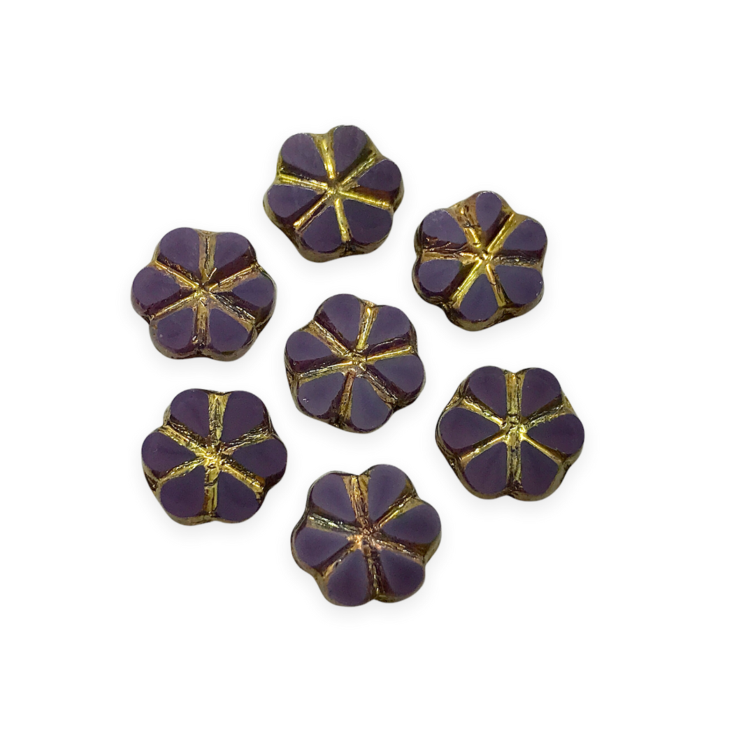 Czech glass table cut daisy flower beads 15pc opaline purple bronze 10mm-Orange Grove Beads