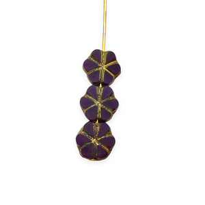 Czech glass table cut daisy flower beads 15pc opaline purple bronze 10mm