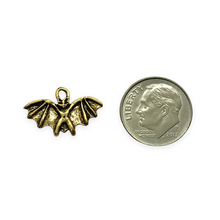 Load image into Gallery viewer, Halloween vampire bat charm 2pc antique gold pewter 19x12mm
