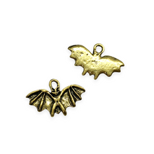 Load image into Gallery viewer, Halloween vampire bat charm 2pc antique gold pewter 19x12mm-Orange Grove Beads
