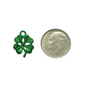 Irish 4 leaf clover shamrock charms 2pc pewter green epoxy 16x12mm