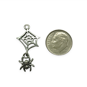 Spiderweb with spider dangle Antique silver charms 2pc lead free pewter 32x16mm