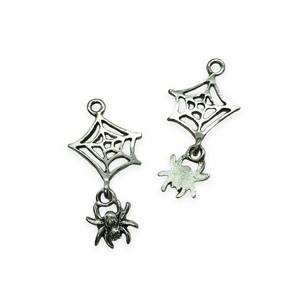Spiderweb with spider dangle Antique silver charms 2pc lead free pewter 32x16mm-Orange Grove Beads