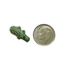 Load image into Gallery viewer, Hand painted tiny ceramic alligator crocodile beads charms 4pc 18x9mm
