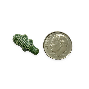 Hand painted tiny ceramic alligator crocodile beads charms 4pc 18x9mm