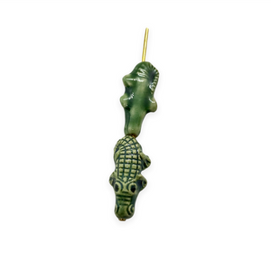 Tiny ceramic alligator crocodile beads Peruvian ceramic 4pc 18x9mm