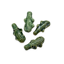 Load image into Gallery viewer, Hand painted tiny ceramic alligator crocodile beads charms 4pc 18x9mm-Orange Grove Beads
