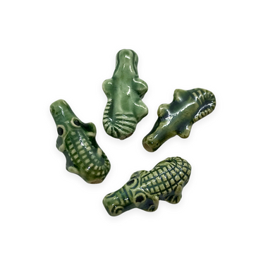 Hand painted tiny ceramic alligator crocodile beads charms 4pc 18x9mm-Orange Grove Beads