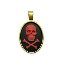 Load image into Gallery viewer, Pirate Skull &amp; Crossbones Oval Flatback Cabochon Cameo Resin 4pc black red 18x25mm
