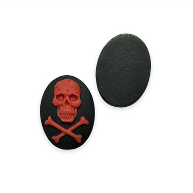Pirate Skull & Crossbones Oval Flatback Cabochon Cameo Resin 4pc black red 18x25mm-Orange Grove Beads