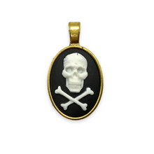 Load image into Gallery viewer, Pirate Skull &amp; Crossbones Oval Flatback Cabochon Cameo Resin 4pc black white 18x25mm
