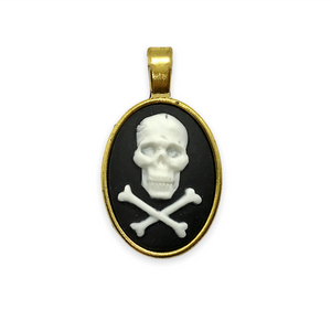 Pirate Skull & Crossbones Oval Flatback Cabochon Cameo Resin 4pc black white 18x25mm