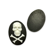 Load image into Gallery viewer, Pirate Skull &amp; Crossbones Oval Flatback Cabochon Cameo Resin 4pc black white 18x25mm-Orange Grove Beads
