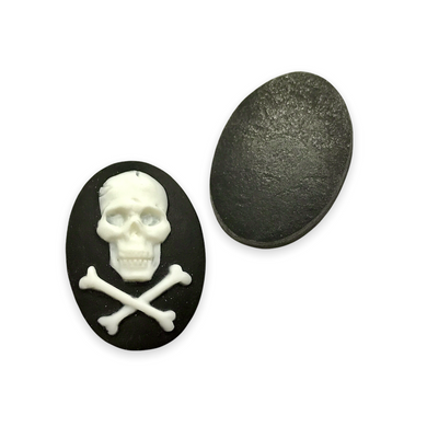 Pirate Skull & Crossbones Oval Flatback Cabochon Cameo Resin 4pc black white 18x25mm-Orange Grove Beads