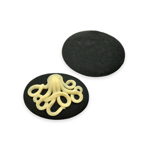 Octopus resin Oval Flatback Cabochon Cameo 4pc black ivory 18x25mm-Orange Grove Beads