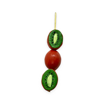 Load image into Gallery viewer, Tiny kiwi fruit beads Peruvian ceramic 4pc 12x9mm
