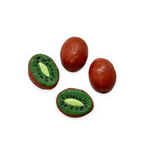 Load image into Gallery viewer, Hand painted tiny ceramic kiwi fruit beads charms 4pc 12x9mm-Orange Grove Beads
