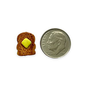 Tiny french toast food beads Peruvian ceramic 4pc 13x10mm