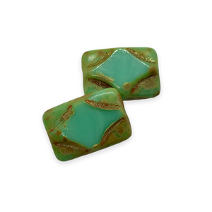 Czech glass table cut carved rectangle beads 8pc turquoise picasso 16x11mm