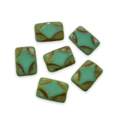 Czech glass table cut carved rectangle beads 8pc turquoise picasso 16x11mm-Orange Grove Beads