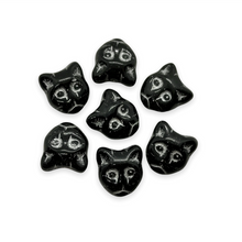 Load image into Gallery viewer, Czech glass cat head face beads 10pc opaque black silver 13x11mm #2-Orange Grove Beads
