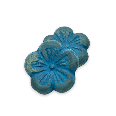 Czech glass XL hibiscus flower focal beads 4pc acid etched crystal blue 21mm-Orange Grove Beads