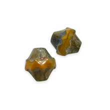 Load image into Gallery viewer, Czech glass fluted baroque bicone beads 10pc orange picasso 11x10mm
