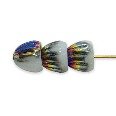 Czech glass corrugated bead cap cone 20pc opaque white vitrail 9mm-Orange Grove Beads
