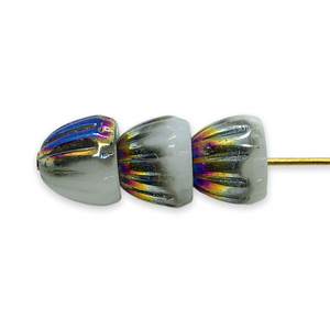 Czech glass corrugated bead cap cone 20pc opaque white vitrail 9mm-Orange Grove Beads