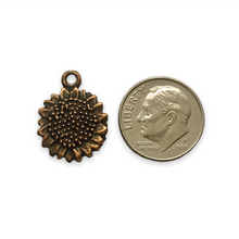 Load image into Gallery viewer, Sunflower charm pendant 2pc antique copper pewter 14mm
