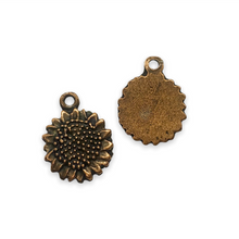 Load image into Gallery viewer, Sunflower charm pendant 2pc antique copper pewter 14mm
