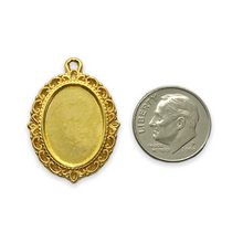 Load image into Gallery viewer, Gold tone cabochon flatback pendant setting for 13x18mm stone 4pc
