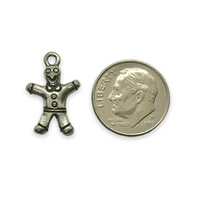 Load image into Gallery viewer, Christmas gingerbread man charm pendant 2pc silver tone pewter 20x12mm
