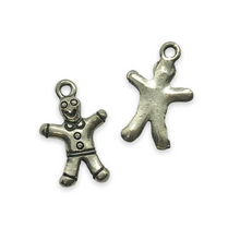 Load image into Gallery viewer, Christmas gingerbread man charm pendant 2pc silver tone pewter 20x12mm
