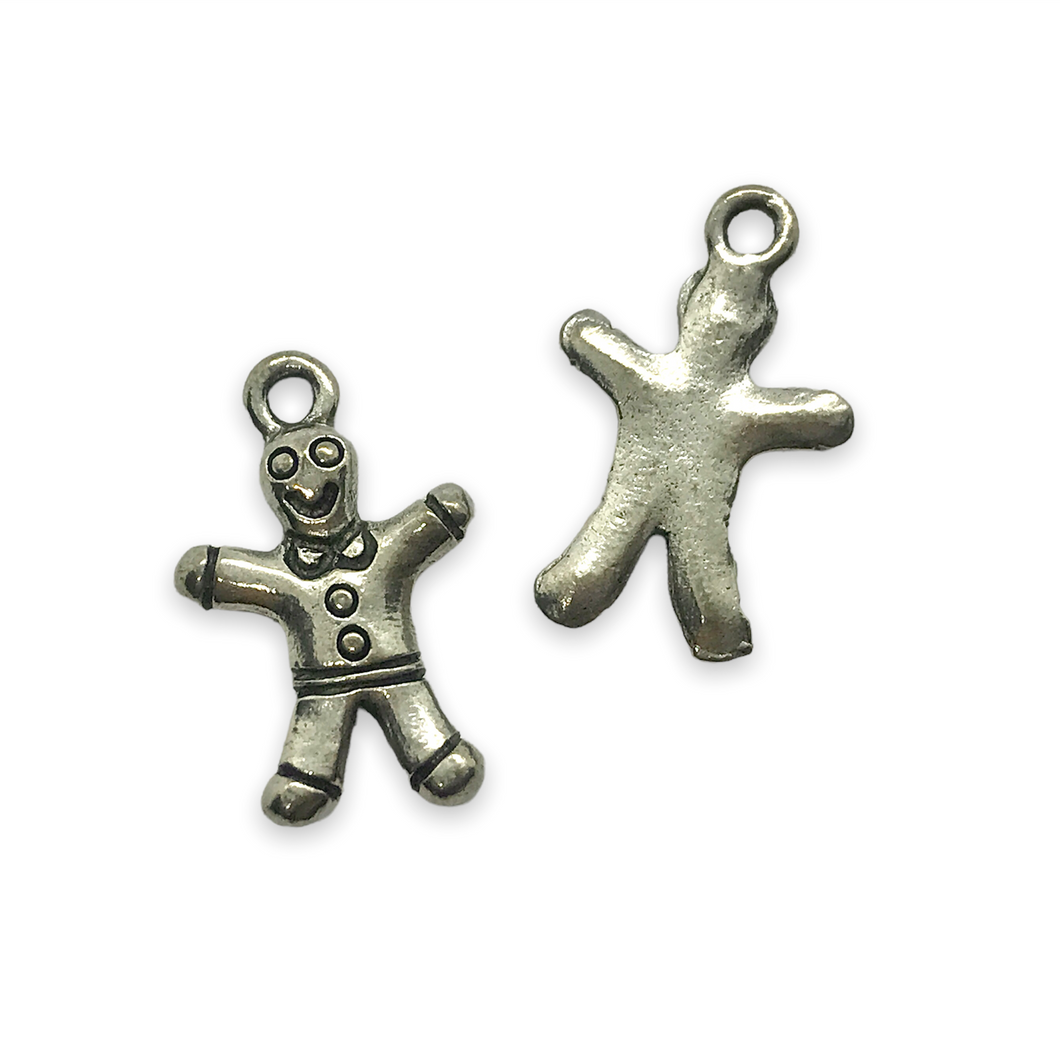 Christmas gingerbread man charm pendant 2pc silver tone pewter 20x12mm