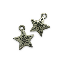 Load image into Gallery viewer, Christmas snowflake star charm pendant 2pc silver tone pewter 14x13mm
