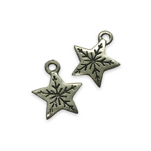 Christmas snowflake star charm pendant 2pc silver tone pewter 14x13mm