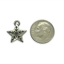 Load image into Gallery viewer, Christmas snowflake star charm pendant 2pc silver tone pewter 14x13mm
