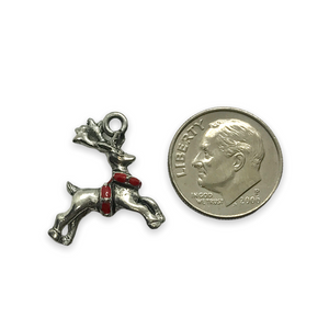 Christmas reindeer charm 2pc antique silver lead free pewter 19mm USA made