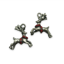 Load image into Gallery viewer, Christmas reindeer charm 2pc antique silver lead free pewter 19mm USA made
