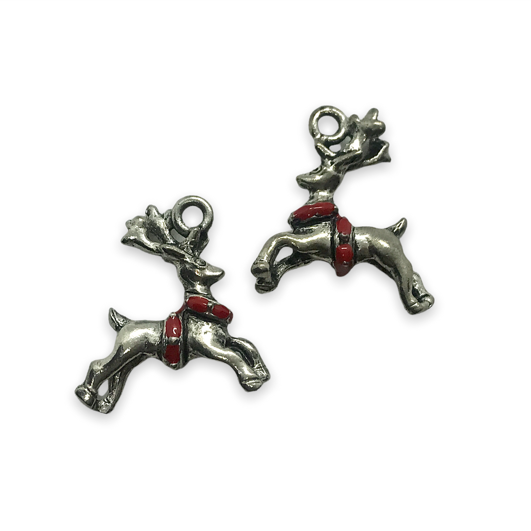 Christmas reindeer charm 2pc antique silver lead free pewter 19mm USA made