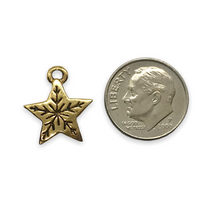 Load image into Gallery viewer, Christmas snowflake star charm pendant 2pc gold tone pewter 14x13mm
