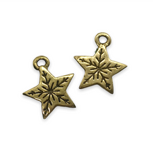 Load image into Gallery viewer, Christmas snowflake star charm pendant 2pc gold tone pewter 14x13mm
